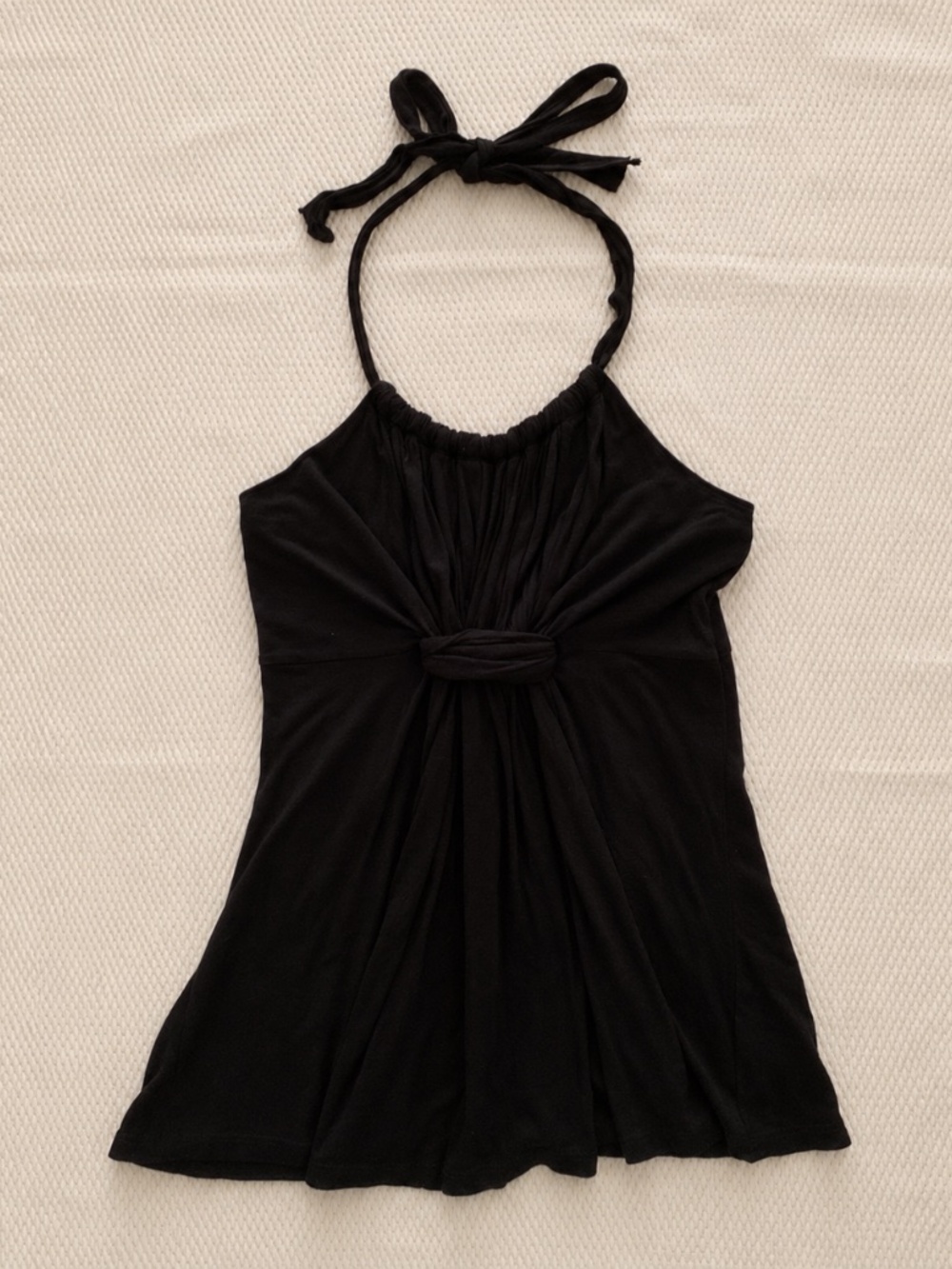 Lush Black Ruched Knot Halter Top Made in USA Small